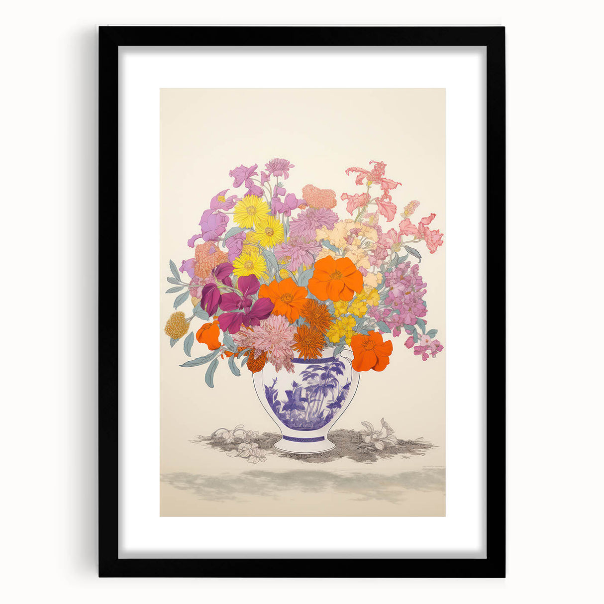 Electric Floral Canvas Art: Colorful Bouquet with Vibrant Floral Patterns