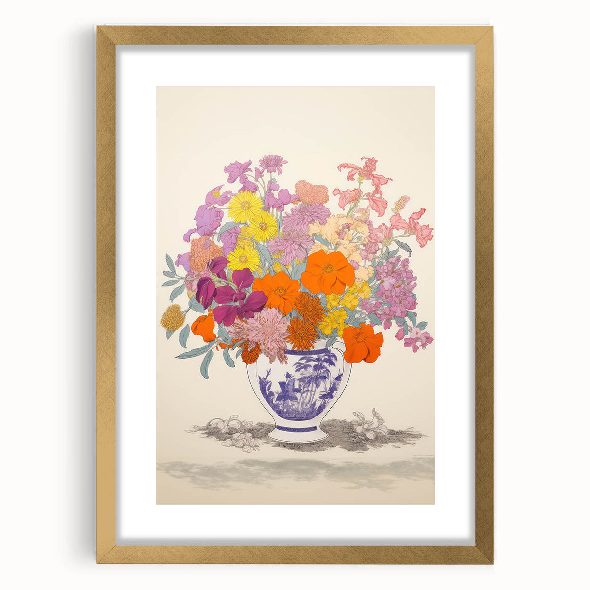 Electric Floral Canvas Art: Colorful Bouquet with Vibrant Floral Patterns