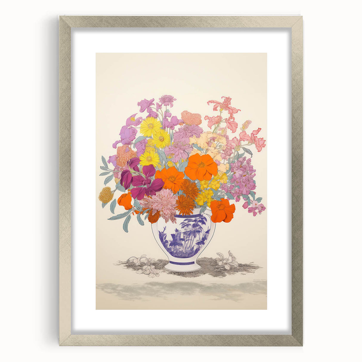 Electric Floral Canvas Art: Colorful Bouquet with Vibrant Floral Patterns