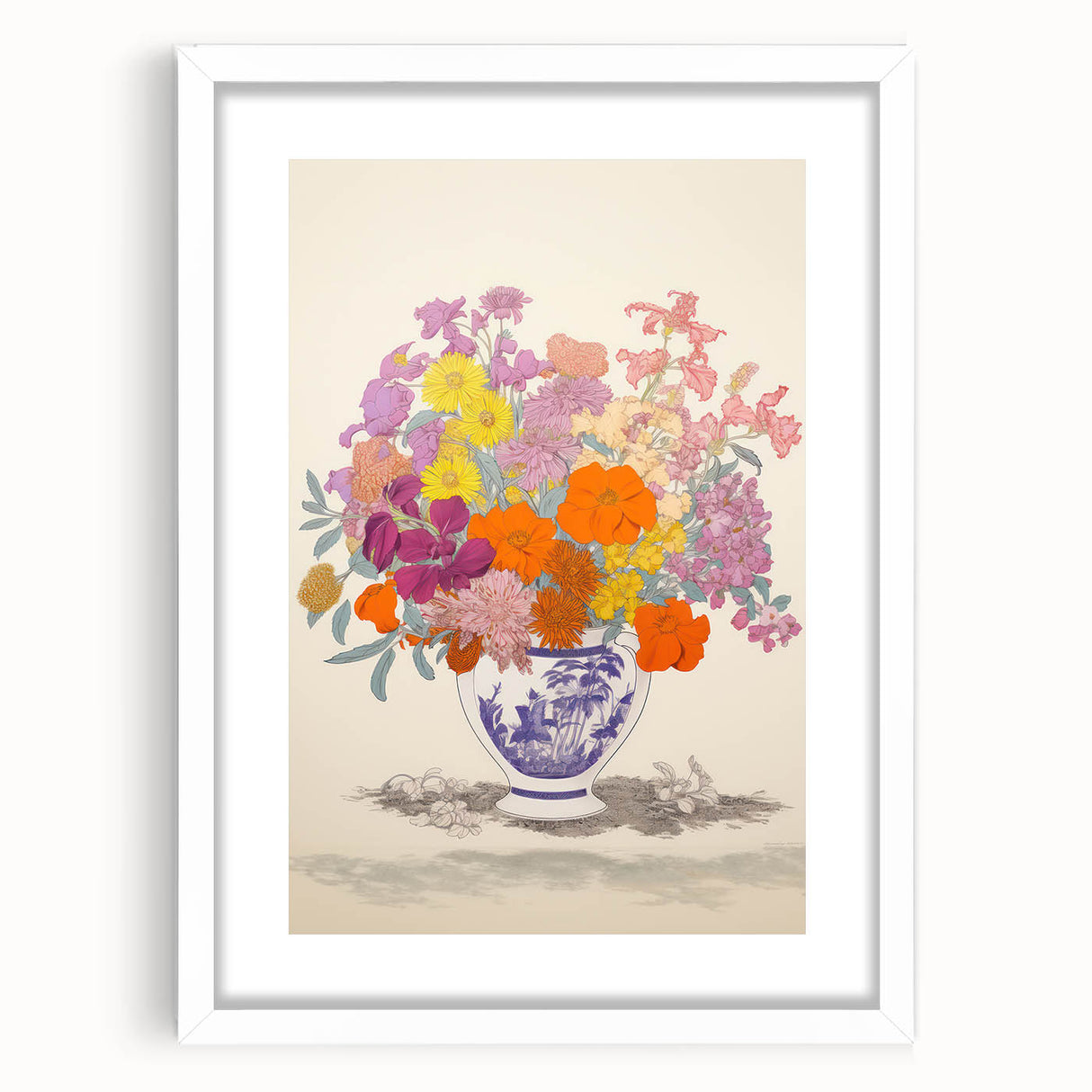 Electric Floral Canvas Art: Colorful Bouquet with Vibrant Floral Patterns