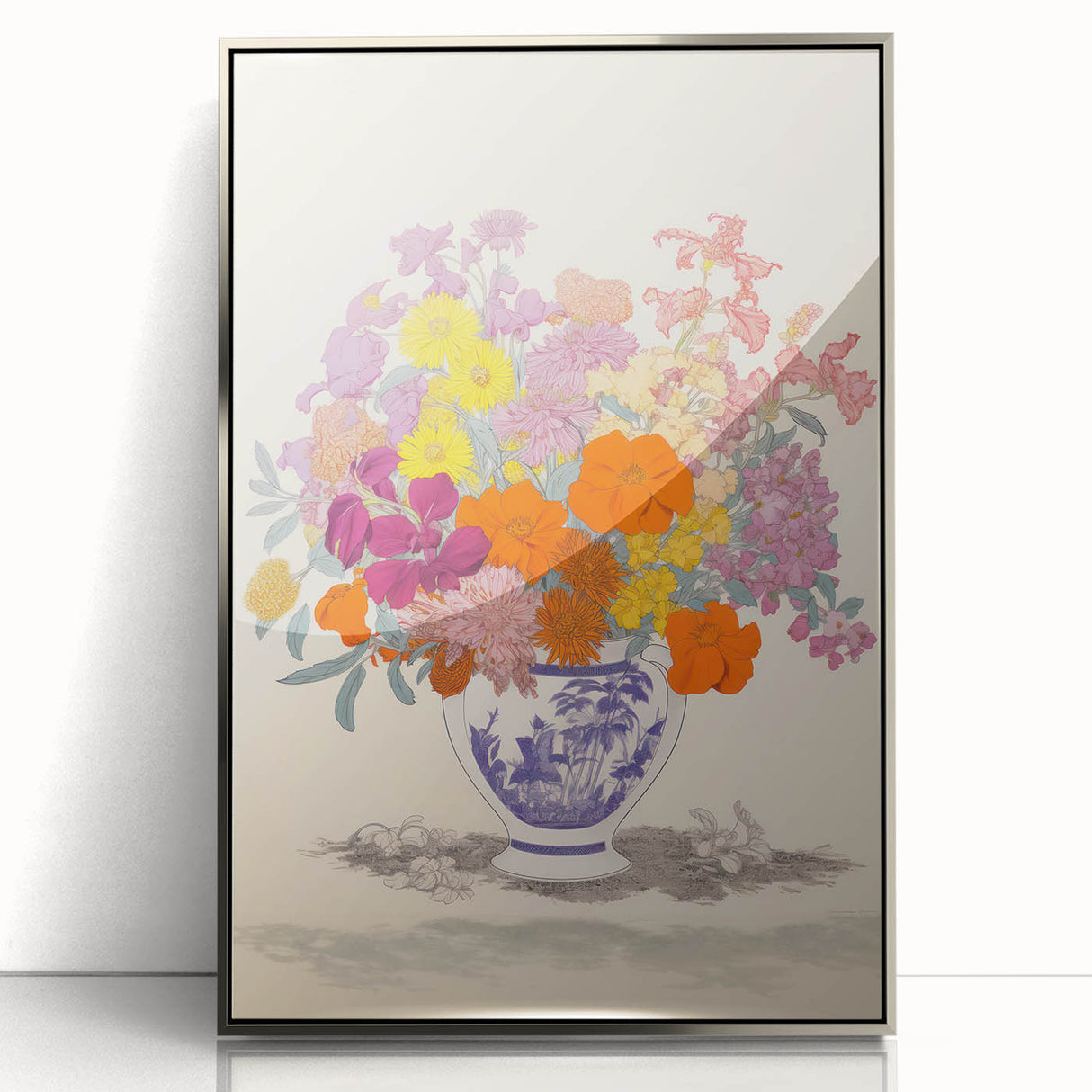 Electric Floral Canvas Art: Colorful Bouquet with Vibrant Floral Patterns