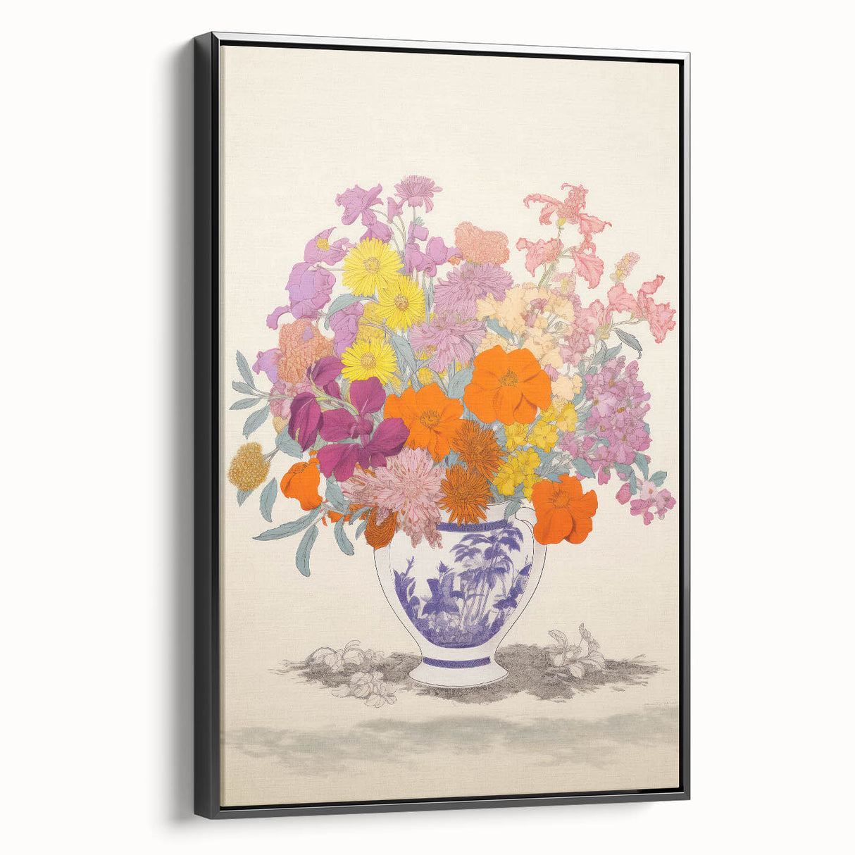 Electric Floral Canvas Art: Colorful Bouquet with Vibrant Floral Patterns
