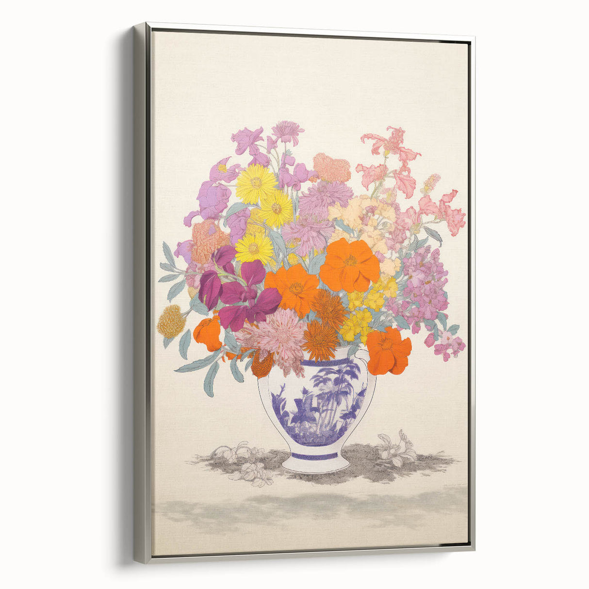 Electric Floral Canvas Art: Colorful Bouquet with Vibrant Floral Patterns