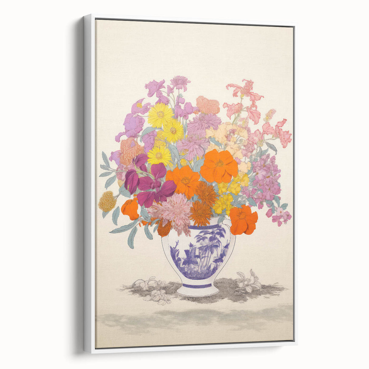 Electric Floral Canvas Art: Colorful Bouquet with Vibrant Floral Patterns