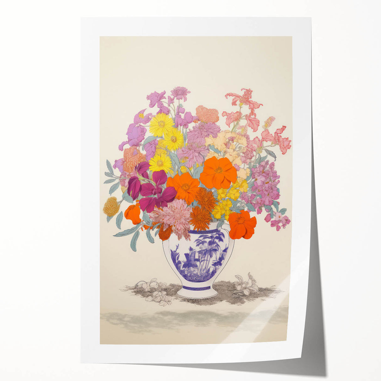 Electric Floral Canvas Art: Colorful Bouquet with Vibrant Floral Patterns