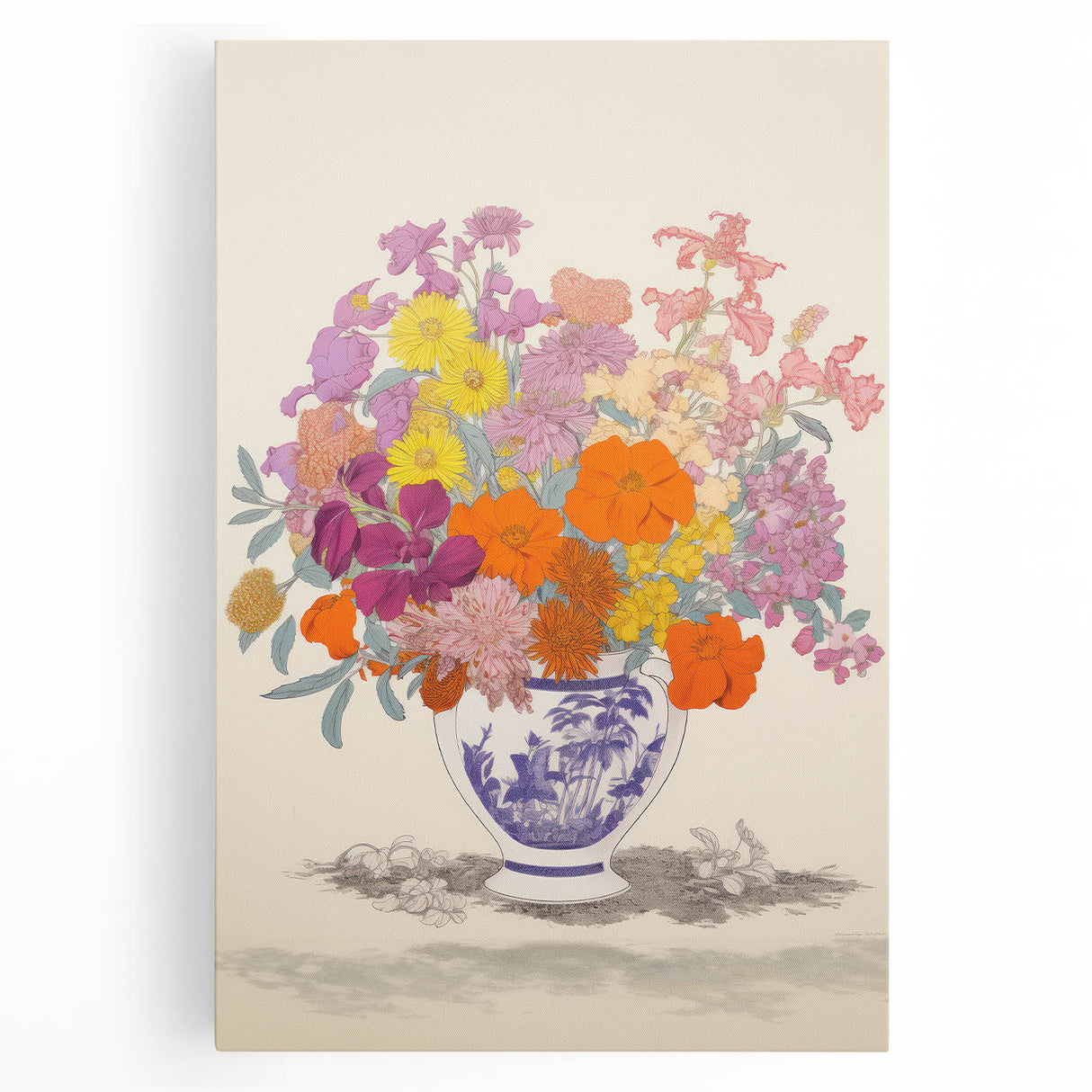 Electric Floral Canvas Art: Colorful Bouquet with Vibrant Floral Patterns