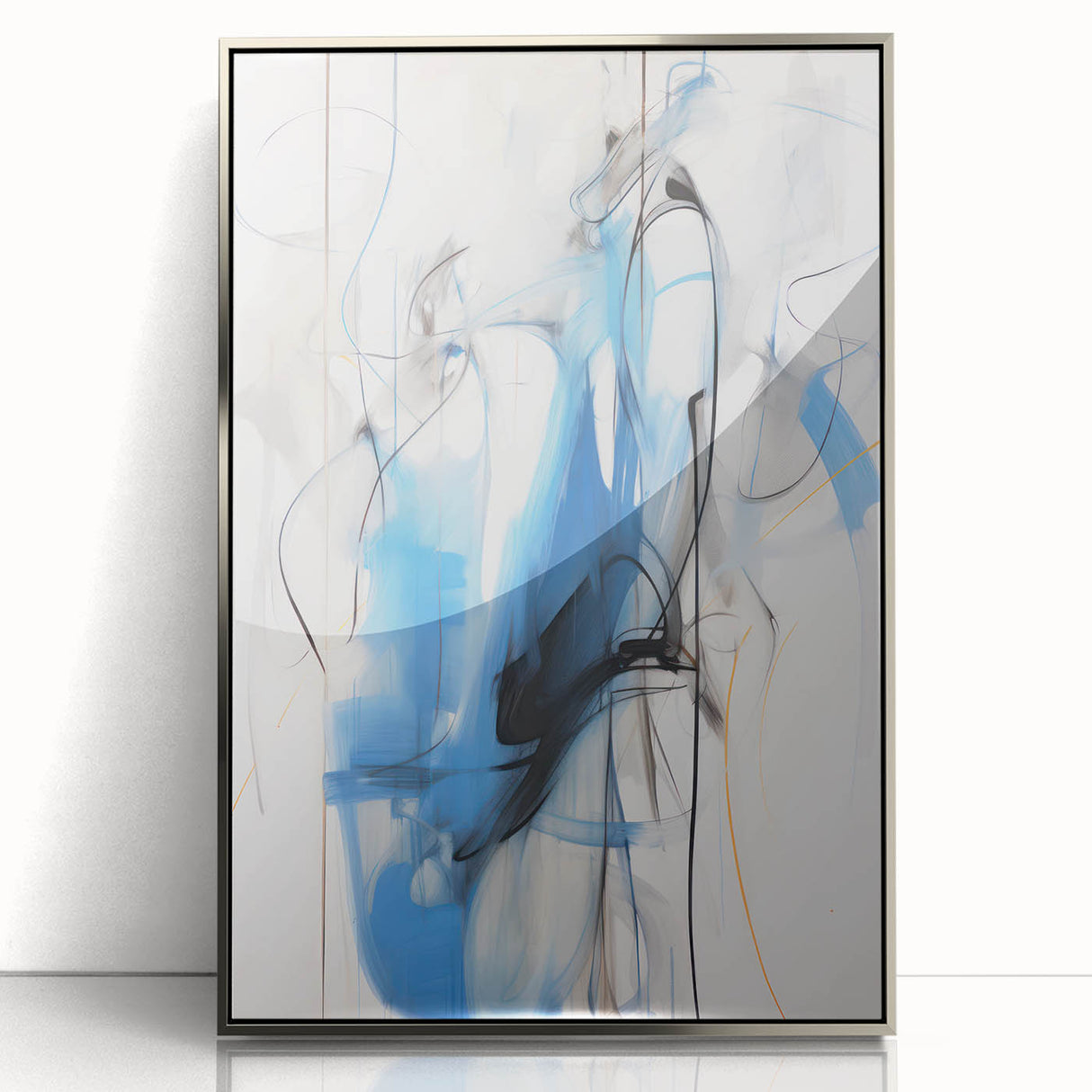 Abstract Electric Canvas Art: Dynamic Blue and Black Modern Painting