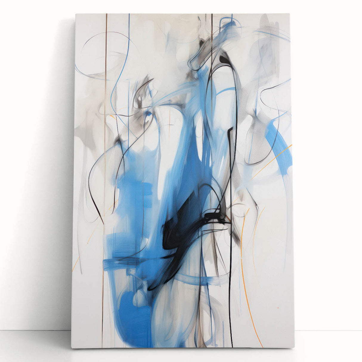 Abstract Electric Canvas Art: Dynamic Blue and Black Modern Painting