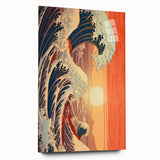 Electric Wave Art: Vibrant Sunset Ocean Scene on Modern Canvas Print