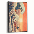 Electric Wave Art: Vibrant Sunset Ocean Scene on Modern Canvas Print