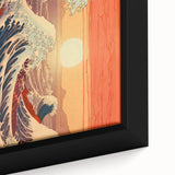 Electric Wave Art: Vibrant Sunset Ocean Scene on Modern Canvas Print