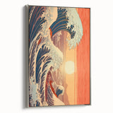 Electric Wave Art: Vibrant Sunset Ocean Scene on Modern Canvas Print