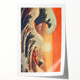 Electric Wave Art: Vibrant Sunset Ocean Scene on Modern Canvas Print