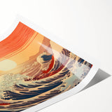 Electric Wave Art: Vibrant Sunset Ocean Scene on Modern Canvas Print