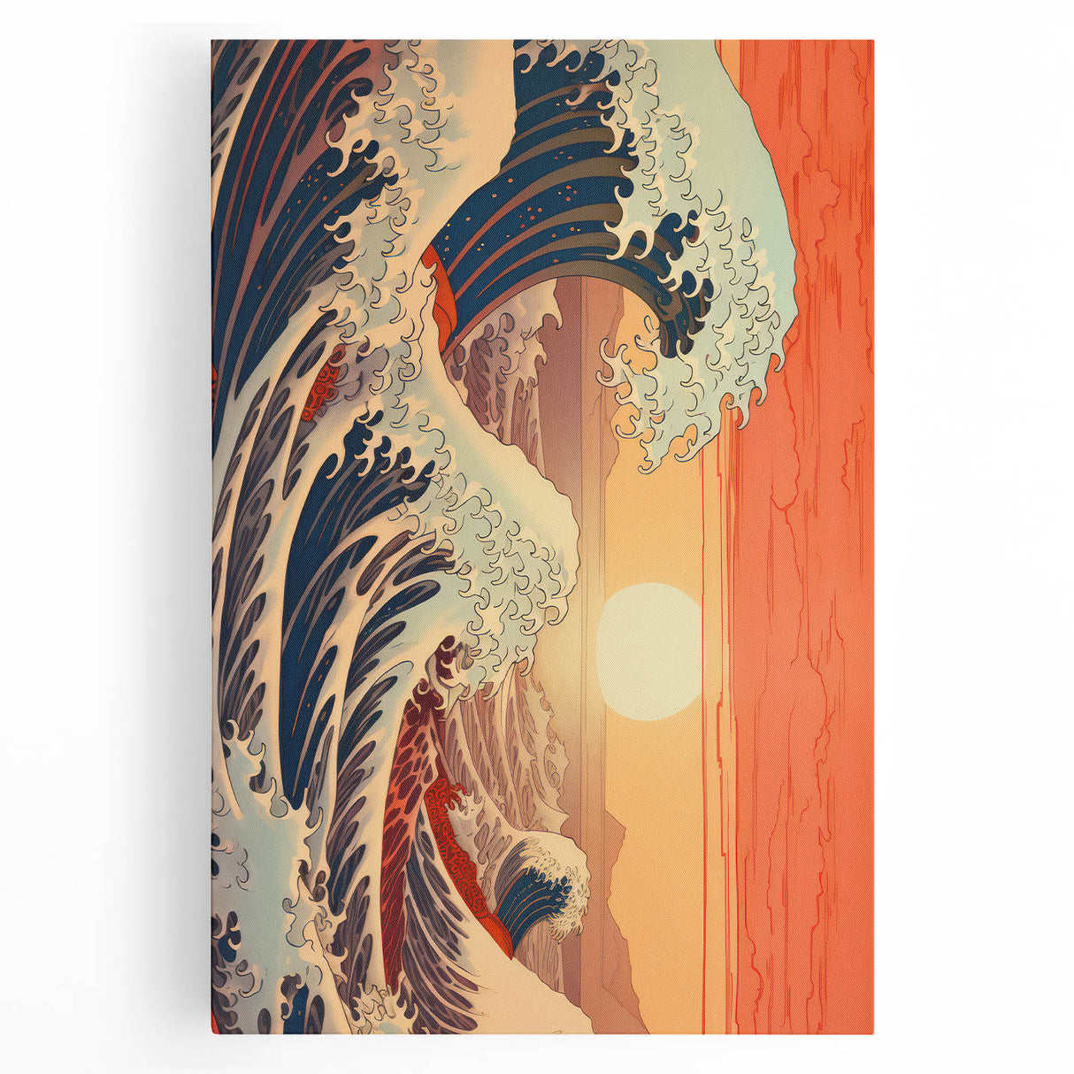 Electric Wave Art: Vibrant Sunset Ocean Scene on Modern Canvas Print