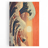 Electric Wave Art: Vibrant Sunset Ocean Scene on Modern Canvas Print