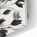 Monochrome Electric Floral Art: Bold Black Tulips on Modern Canvas