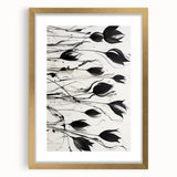 Monochrome Electric Floral Art: Bold Black Tulips on Modern Canvas