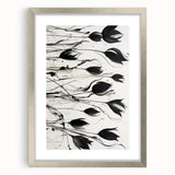 Monochrome Electric Floral Art: Bold Black Tulips on Modern Canvas
