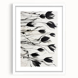 Monochrome Electric Floral Art: Bold Black Tulips on Modern Canvas