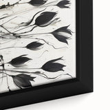 Monochrome Electric Floral Art: Bold Black Tulips on Modern Canvas