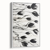 Monochrome Electric Floral Art: Bold Black Tulips on Modern Canvas