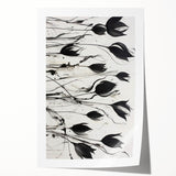Monochrome Electric Floral Art: Bold Black Tulips on Modern Canvas
