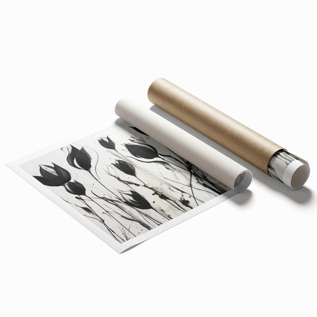 Monochrome Electric Floral Art: Bold Black Tulips on Modern Canvas