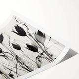 Monochrome Electric Floral Art: Bold Black Tulips on Modern Canvas