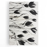 Monochrome Electric Floral Art: Bold Black Tulips on Modern Canvas