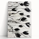 Monochrome Electric Floral Art: Bold Black Tulips on Modern Canvas