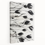 Monochrome Electric Floral Art: Bold Black Tulips on Modern Canvas