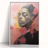 Abstract Portrait Electric Art: Modern Expressive Figure with Floral Motifs