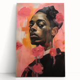 Abstract Portrait Electric Art: Modern Expressive Figure with Floral Motifs