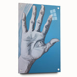 Electric Hand Art Canvas: Abstract Blue and White Modern Wall Print