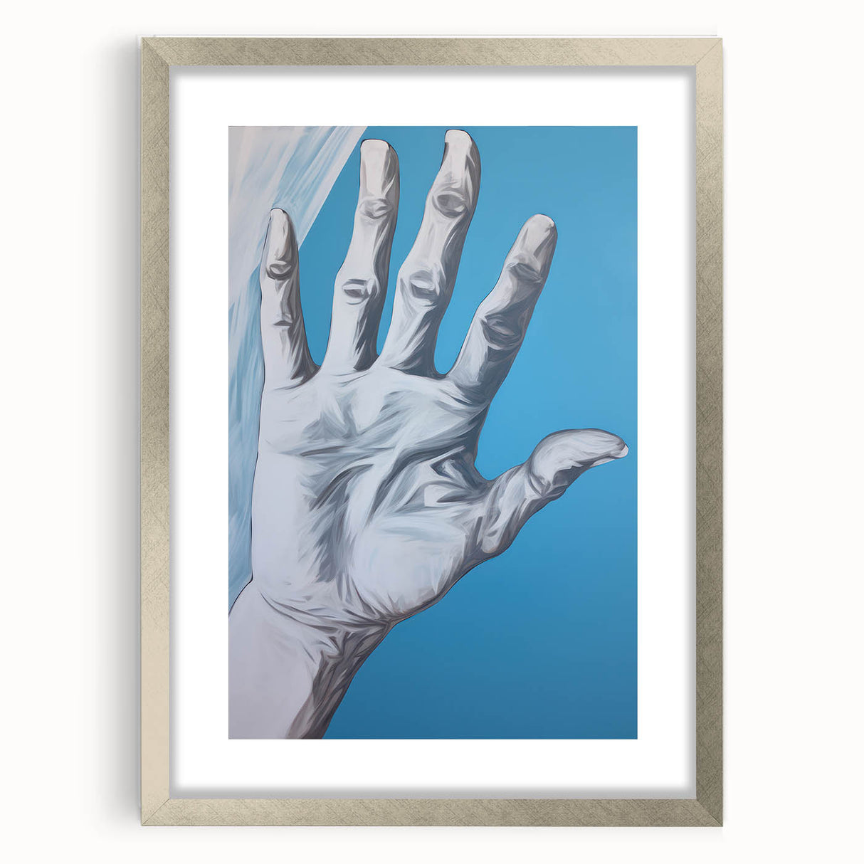 Electric Hand Art Canvas: Abstract Blue and White Modern Wall Print