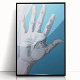 Electric Hand Art Canvas: Abstract Blue and White Modern Wall Print