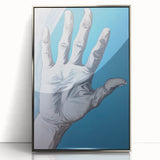Electric Hand Art Canvas: Abstract Blue and White Modern Wall Print