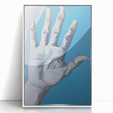 Electric Hand Art Canvas: Abstract Blue and White Modern Wall Print