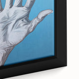 Electric Hand Art Canvas: Abstract Blue and White Modern Wall Print