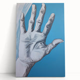 Electric Hand Art Canvas: Abstract Blue and White Modern Wall Print