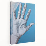 Electric Hand Art Canvas: Abstract Blue and White Modern Wall Print