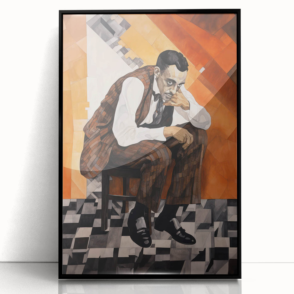 Modern Cubist Portrait Art: Abstract Electric Design on Canvas Print
