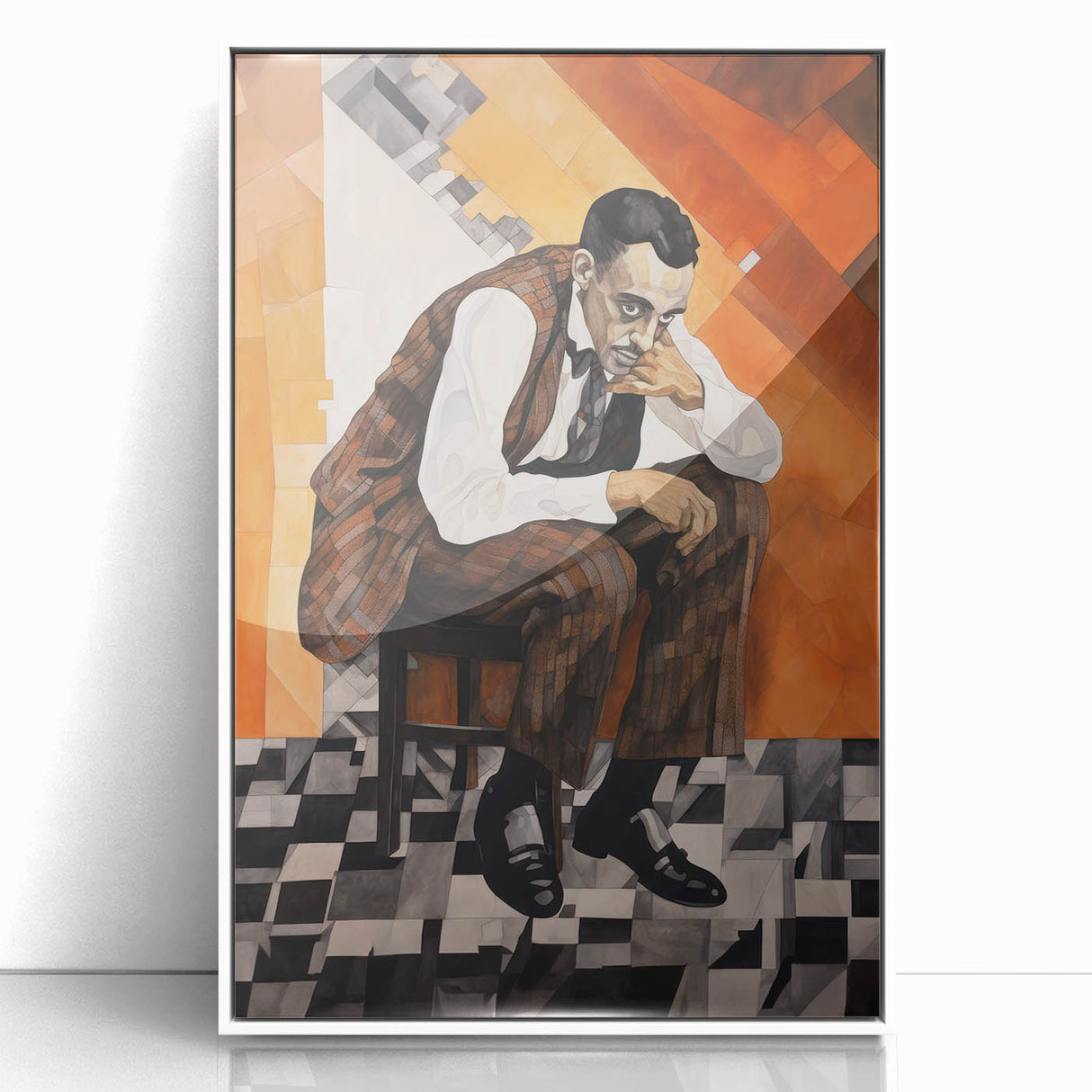 Modern Cubist Portrait Art: Abstract Electric Design on Canvas Print