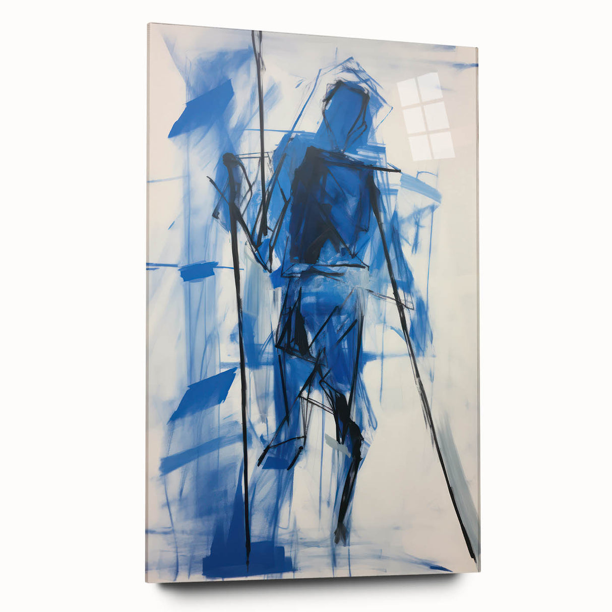 Abstract Electric Blue Figure Art: Dynamic Modern Canvas Wall Print