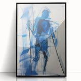 Abstract Electric Blue Figure Art: Dynamic Modern Canvas Wall Print