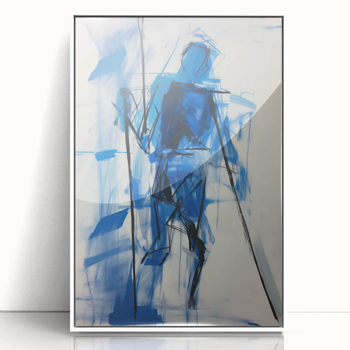 Abstract Electric Blue Figure Art: Dynamic Modern Canvas Wall Print
