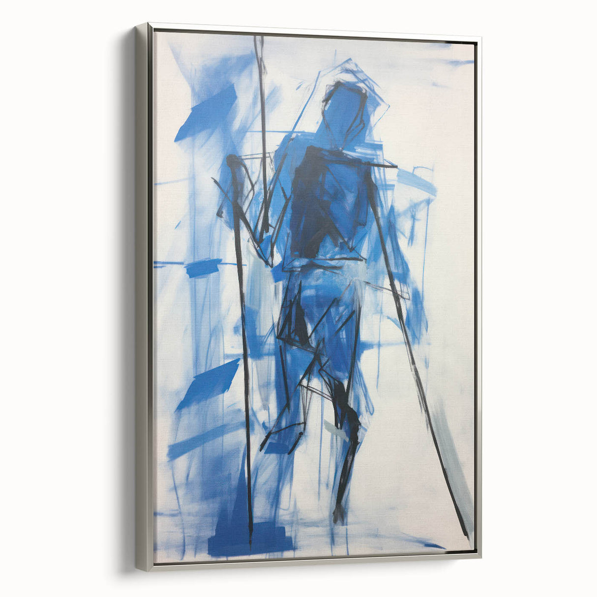 Abstract Electric Blue Figure Art: Dynamic Modern Canvas Wall Print