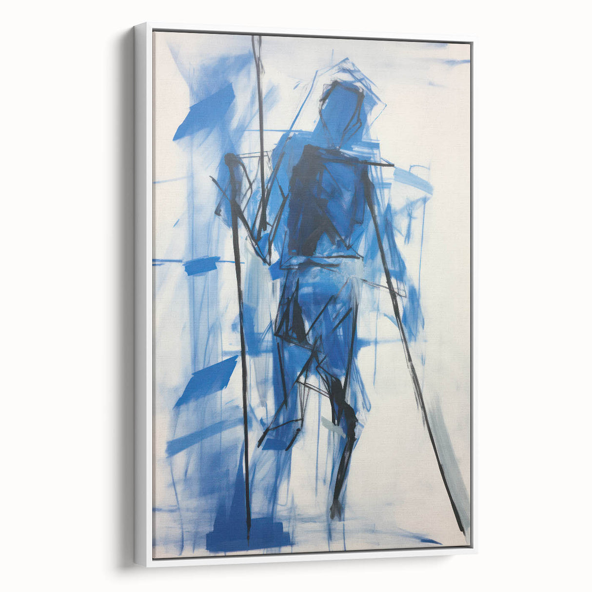 Abstract Electric Blue Figure Art: Dynamic Modern Canvas Wall Print