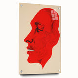 Bold Electric Red Portrait Art: Abstract Modern Face Canvas Wall Print